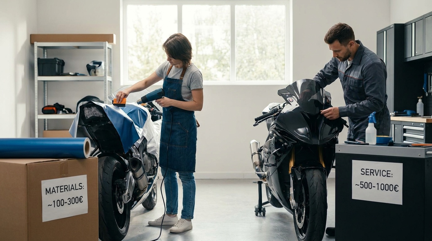 Prix covering moto : DIY 100-300€ vs Pro 500-1000€